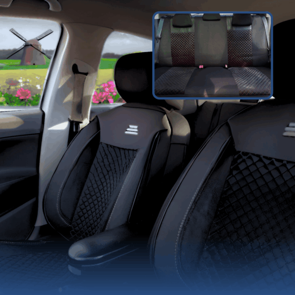 Zwart met witte stiknaden volledige set